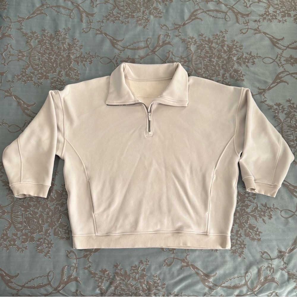 Lululemon Thick Fleece Half Zip Pullover Sweatshirt White Opal Women Size XL/XXL